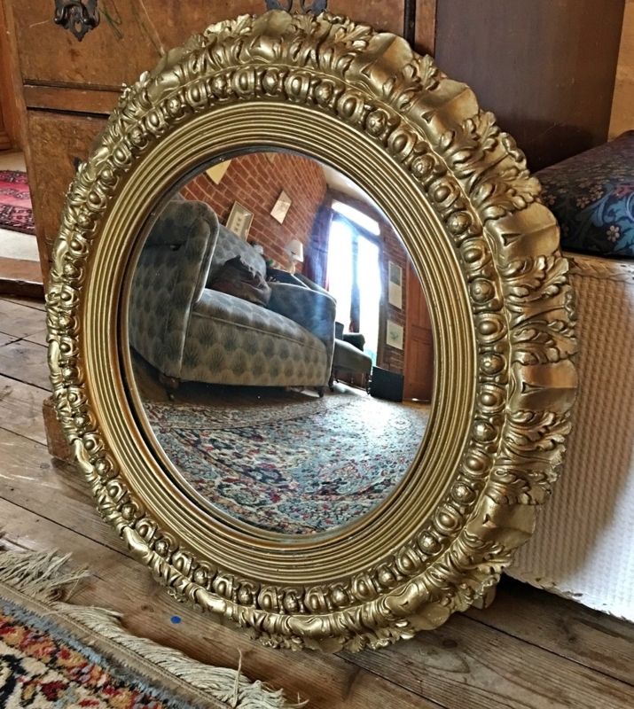 Vintage Ornate Gold Fish Eye Convex Mirror