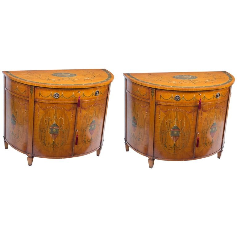 Vintage Painted Satinwood Half Moon Cabinets Pair
