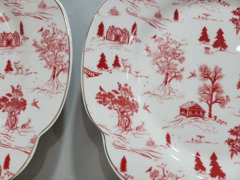 Vintage Red and White Christmas Village Luncheon Plates