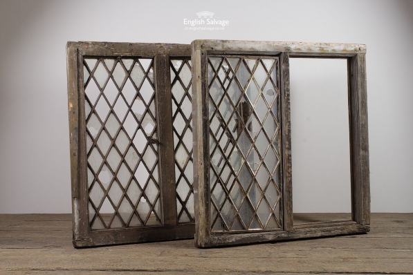 Vintage Salvaged Cast Lattice Oak Wood Windows
