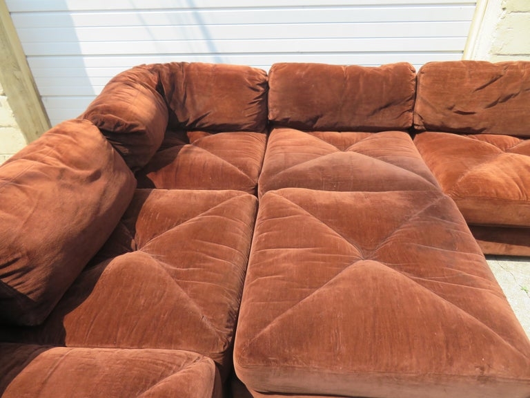 Vintage Selig Playpen Brown Velvet Sectional Sofa