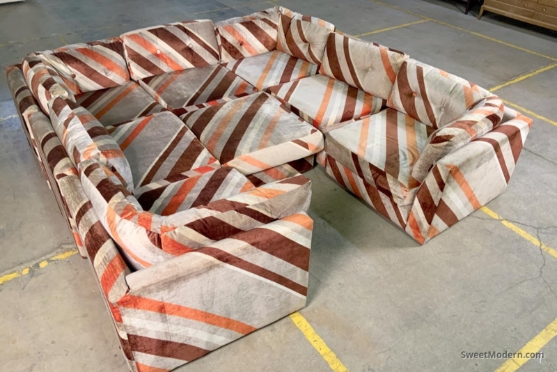 Vintage Striped Playpen Sectional Sofa in Retro Colors