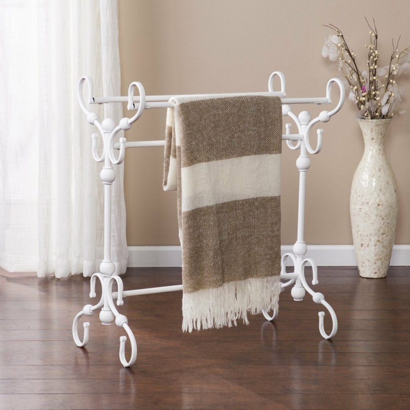 Vintage White Scroll Quilt Rack for Blanket Storage