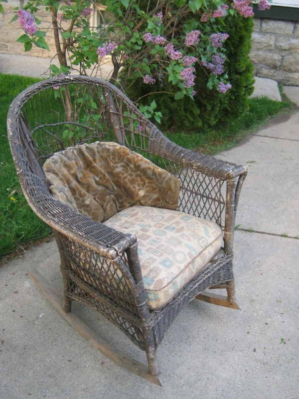 Vintage Wicker Rocking Chair with Cushions