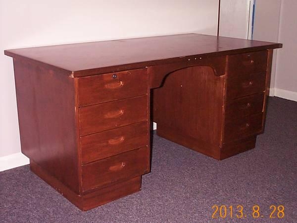 Vintage Wooden Executive Desk with Hidden Safes