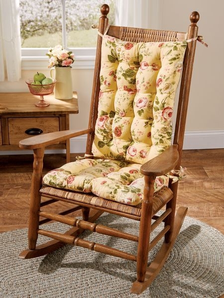 Vintage Wooden Rocking Chair with Floral Cushions