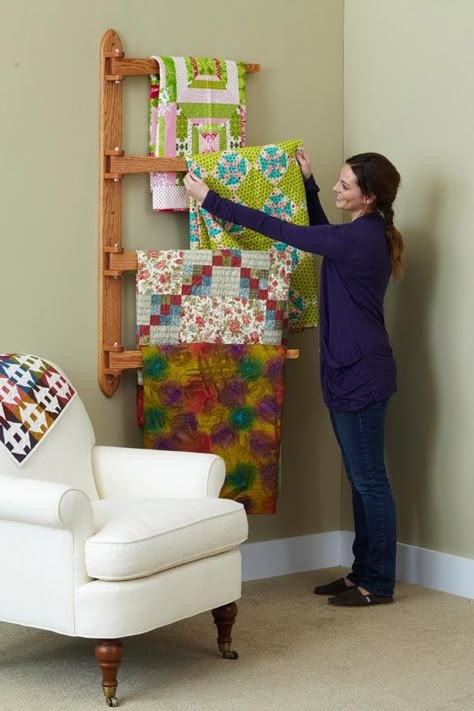 Wall-Mounted Wooden Quilt Rack for Display