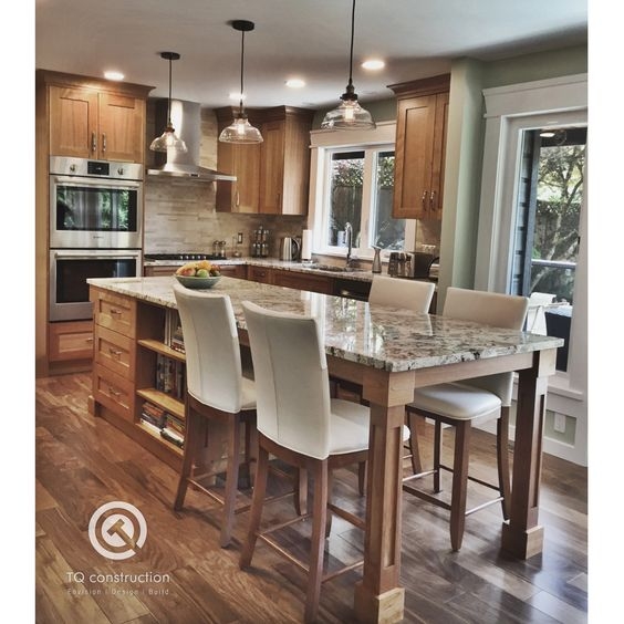 Warm Wooden Small Kitchen with Functional Island
