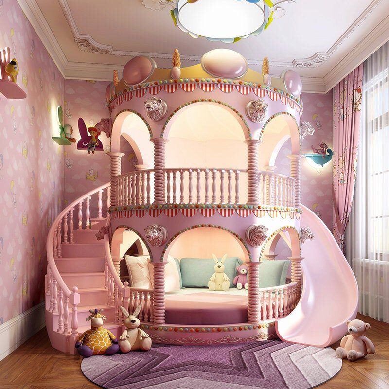 Whimsical Pink Castle-Themed Luxury Bunk Bed
