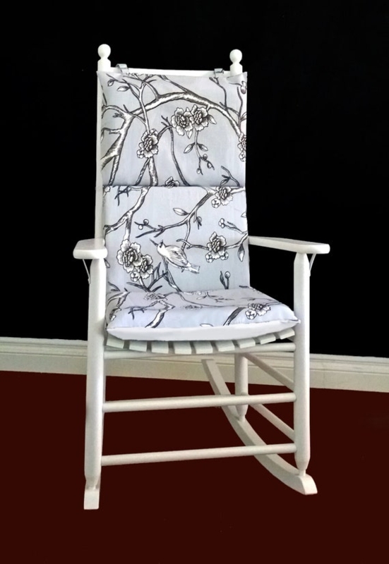 White Rocking Chair with Floral Cushion Accent