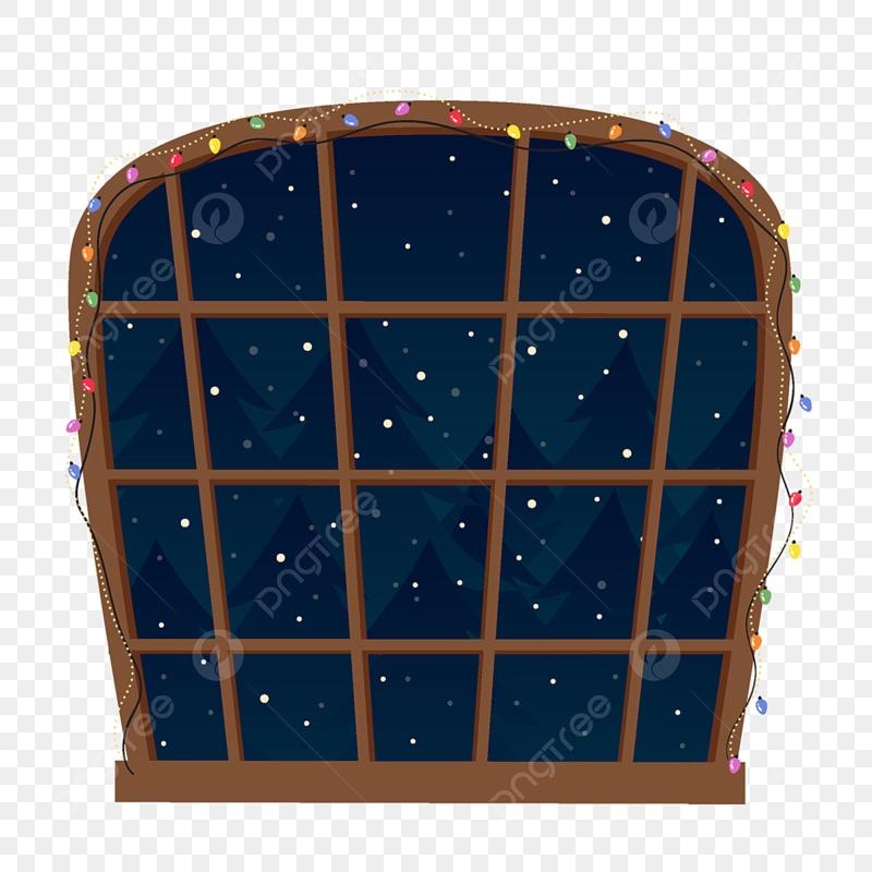 Wooden Lattice Window with Festive String Lights