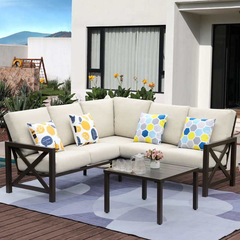 Nolensville Outdoor L-Shape Patio Conversation Metal 5 - Person Seat Group with Thick Olefin Cushion