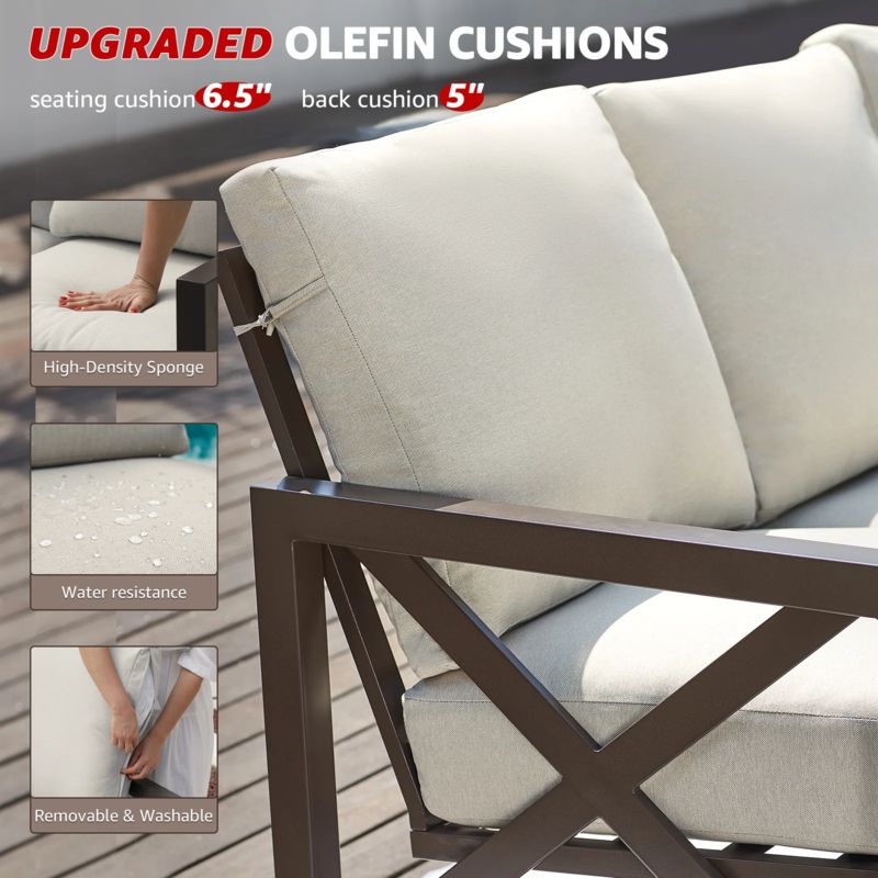 Nolensville Outdoor L-Shape Patio Conversation Metal 5 - Person Seat Group with Thick Olefin Cushion