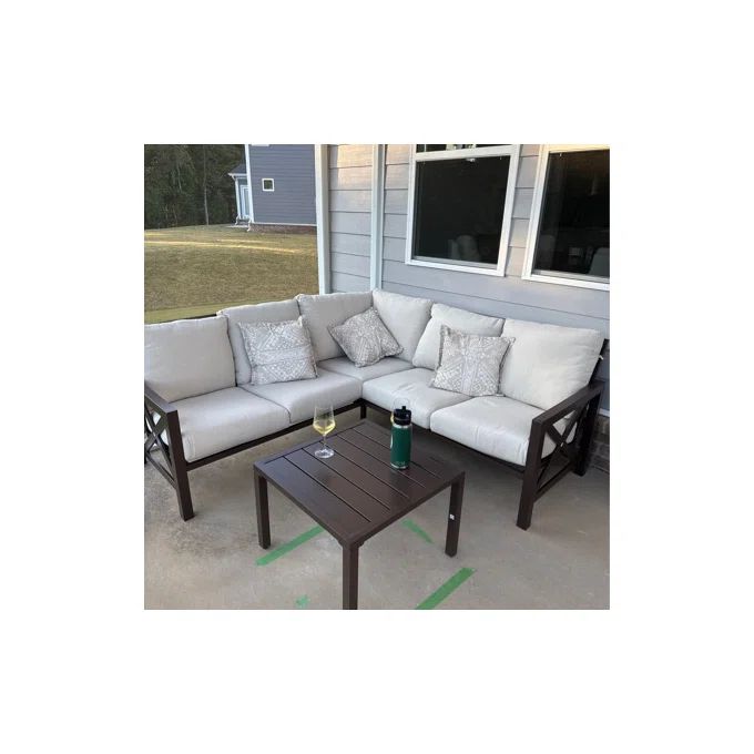 Nolensville Outdoor L-Shape Patio Conversation Metal 5 - Person Seat Group with Thick Olefin Cushion