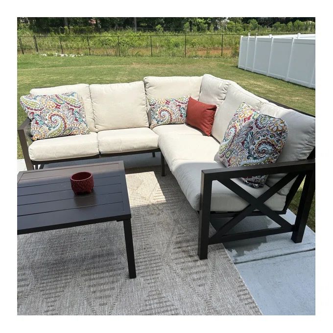 Nolensville Outdoor L-Shape Patio Conversation Metal 5 - Person Seat Group with Thick Olefin Cushion