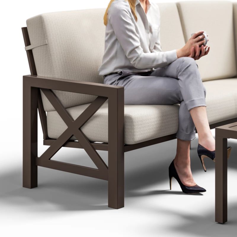Nolensville Outdoor L-Shape Patio Conversation Metal 5 - Person Seat Group with Thick Olefin Cushion
