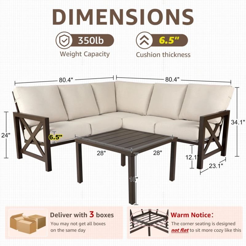 Nolensville Outdoor L-Shape Patio Conversation Metal 5 - Person Seat Group with Thick Olefin Cushion