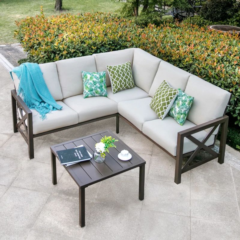 Nolensville Outdoor L-Shape Patio Conversation Metal 5 - Person Seat Group with Thick Olefin Cushion