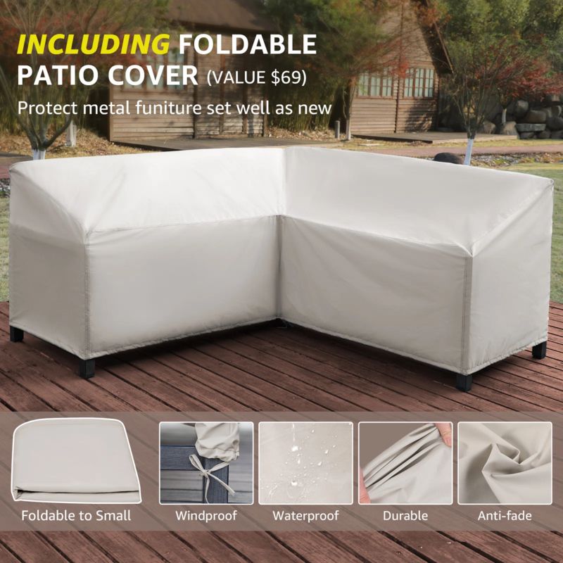 Nolensville Outdoor L-Shape Patio Conversation Metal 5 - Person Seat Group with Thick Olefin Cushion