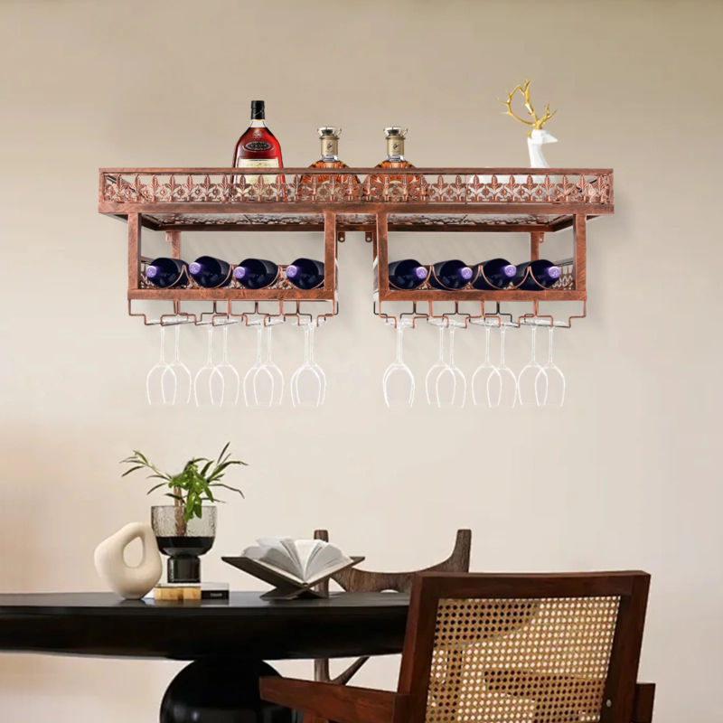 2-Tier Wall-Mounted Wine Rack with Glass Holders | Foter