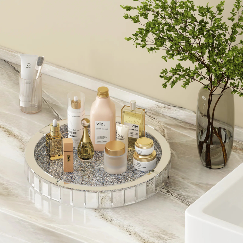 Diamond Round Mirror Dresser Tray | Foter
