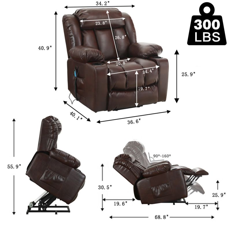 Faux Leather Power Lift Assist Recliner Chair with Heating and Massage