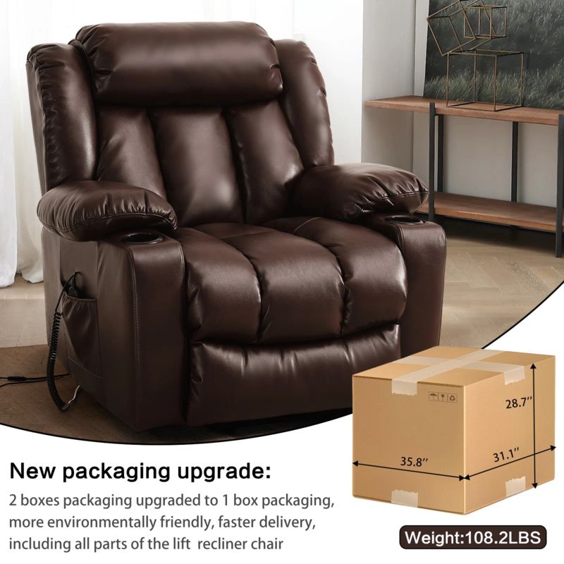 Faux Leather Power Lift Assist Recliner Chair with Heating and Massage