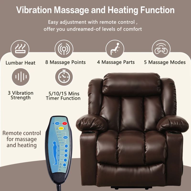 Faux Leather Power Lift Assist Recliner Chair with Heating and Massage