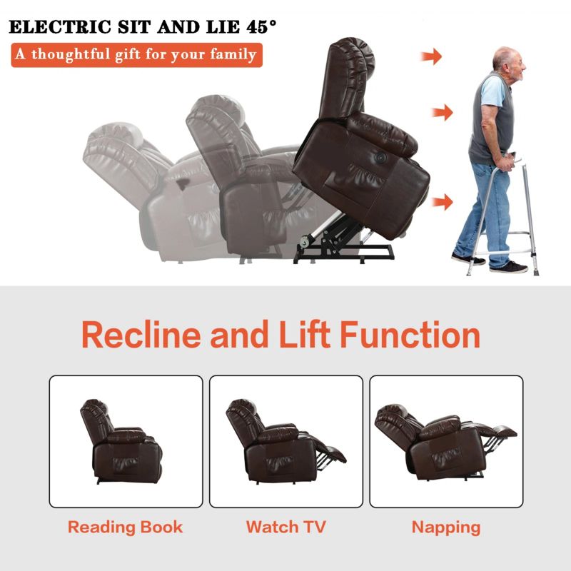 Faux Leather Power Lift Assist Recliner Chair with Heating and Massage