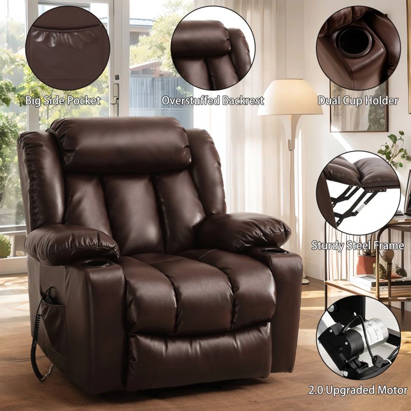 Faux Leather Power Lift Assist Recliner Chair with Heating and Massage