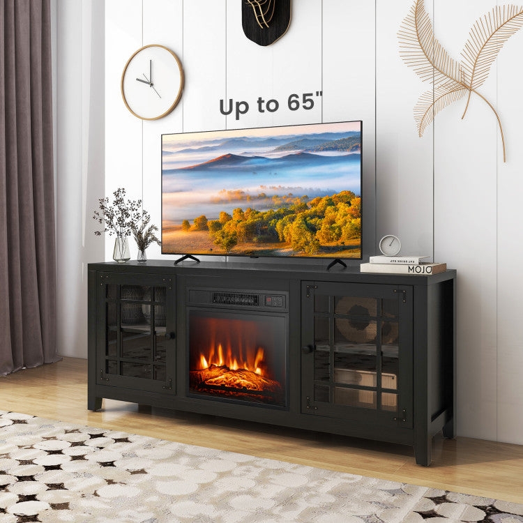 58 inch Fireplace TV Stand with Adjustable Shelves for TVS Up to 65 inch-Natural