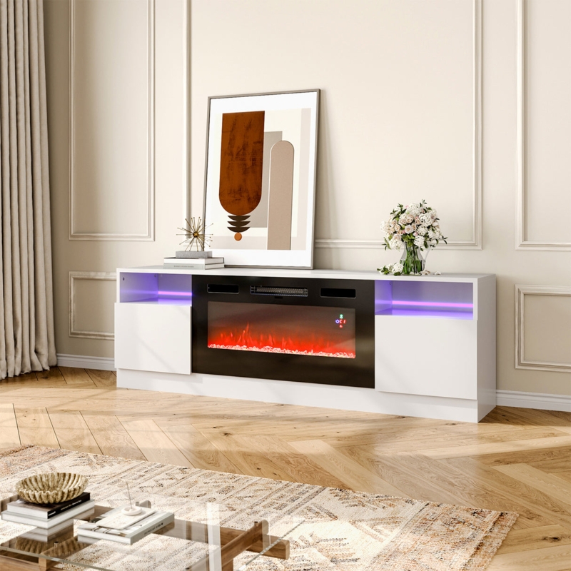 Entertainment Center Fireplace TV Stand, Fits Up To 65" TV, With Storage  Cabinets And Shelves, 23" Electric Fireplace, Adjustable Heat Settings  Suitable Living Room Bedro White Dressers For Bedroom