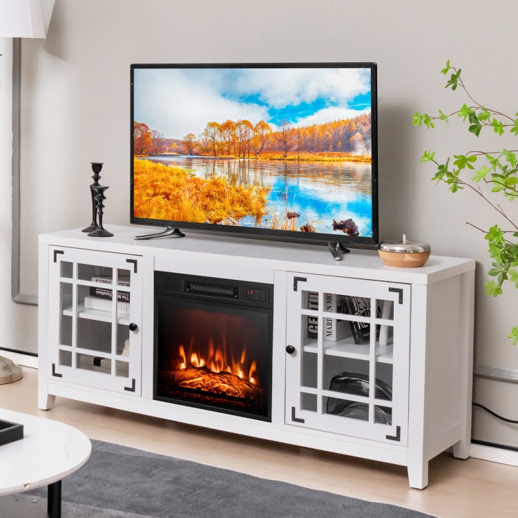 Transitional Fireplace TV Stand Mullion Glass Doors Corner Brackets