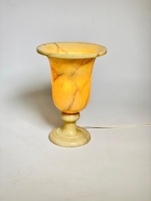 1940s French Alabaster Urn Table Lamp emitting Warm Honey Amber Glow