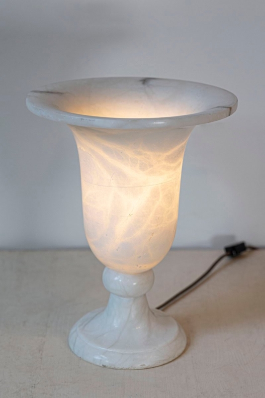 20th Century French Alabaster Urn Table Lamp, Natural Stone Veining