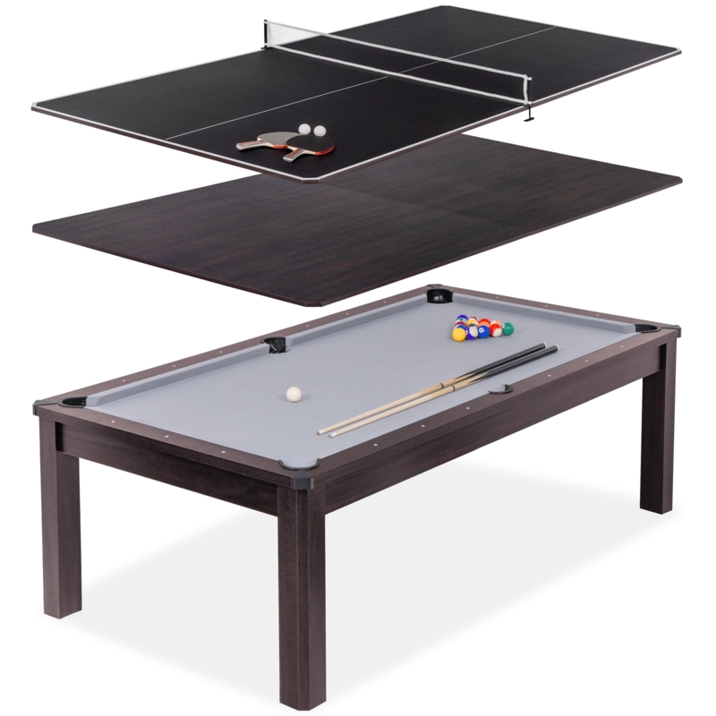 3-in-1 Convertible Pool Table with Slate Grey Felt and Espresso Finish
