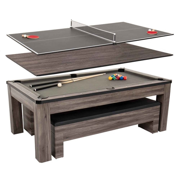 3-in-1 Game Table with Nested Bench Seating and Weathered Grey Finish
