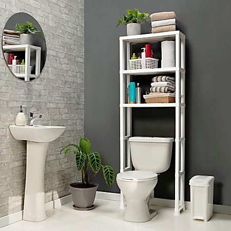 3-Tier Resin Storage: White Utilitarian Over-The-Toilet Shelving Unit