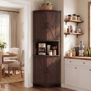 65" Farmhouse Corner Cabinet, Wood Kitchen Pantry Cabinet with Adjustable  Shelves, Freestanding Buffet Hutch Cabinet for Kitchen, Living Room, Brown  : Target