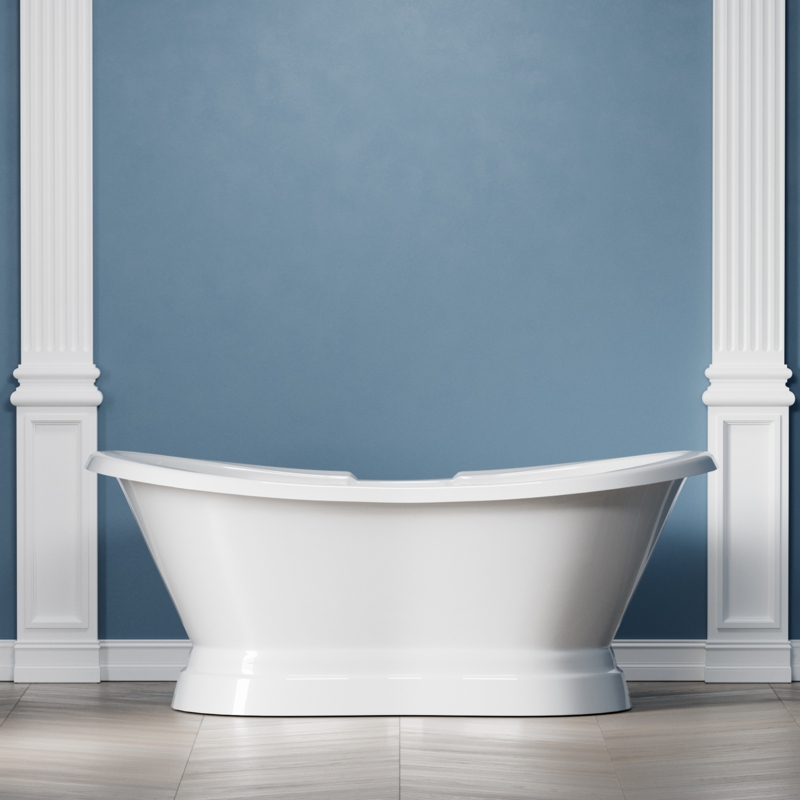 72 Inch Cast Iron Bathtub: Double Slipper Pedestal