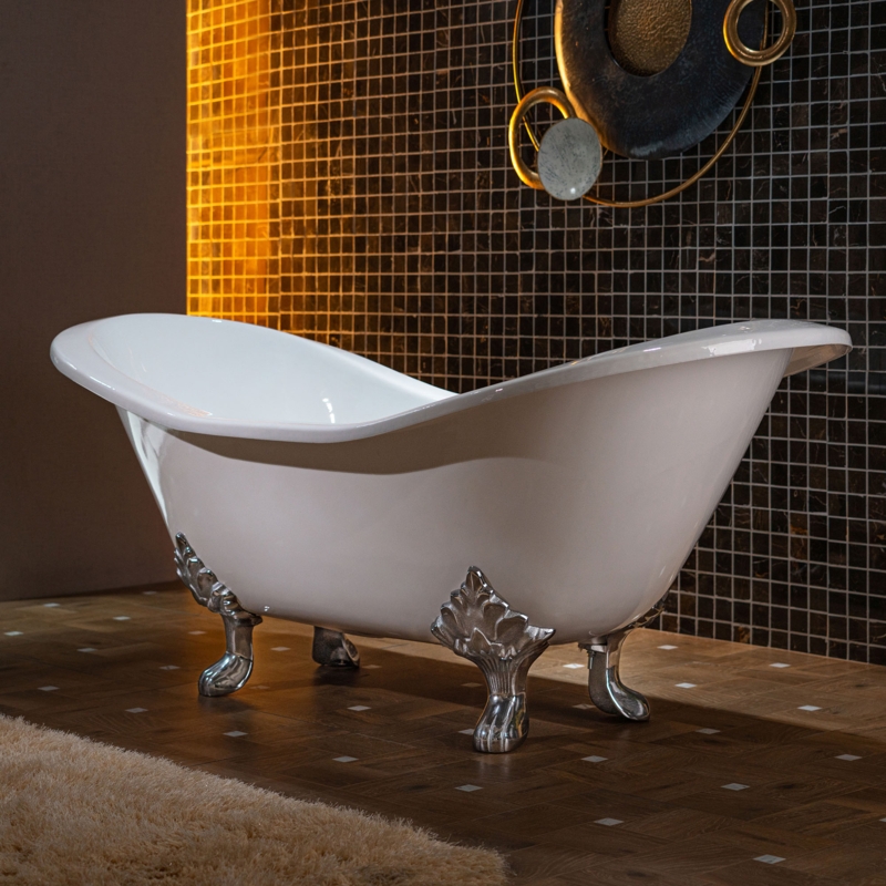 72 Inch Freestanding Bathtub: Double Slipper Chrome Feet