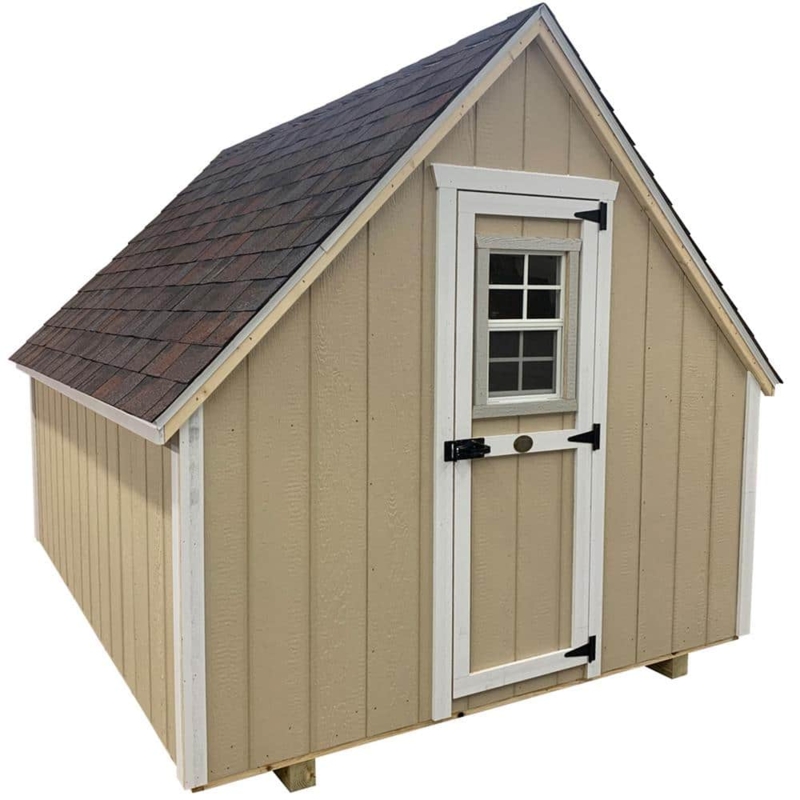 A-Frame Chicken Coop Warm Tan & White Trim Windowed Door
