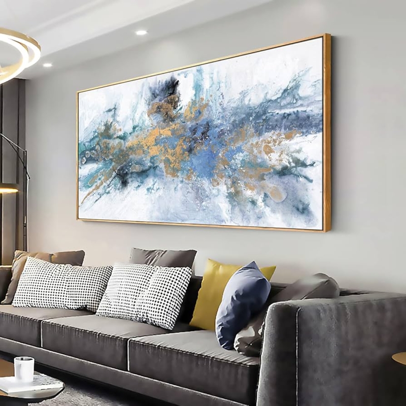 Abstract Wall Art: Oversized Landscape with Navy Blue Palette