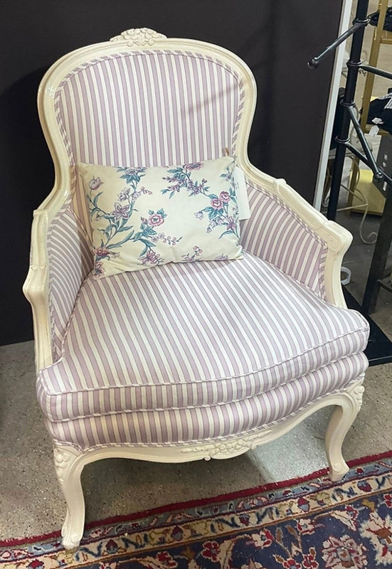 Accent Chair Bergere Silhouette with Lavender Striped Upholstery Fabric
