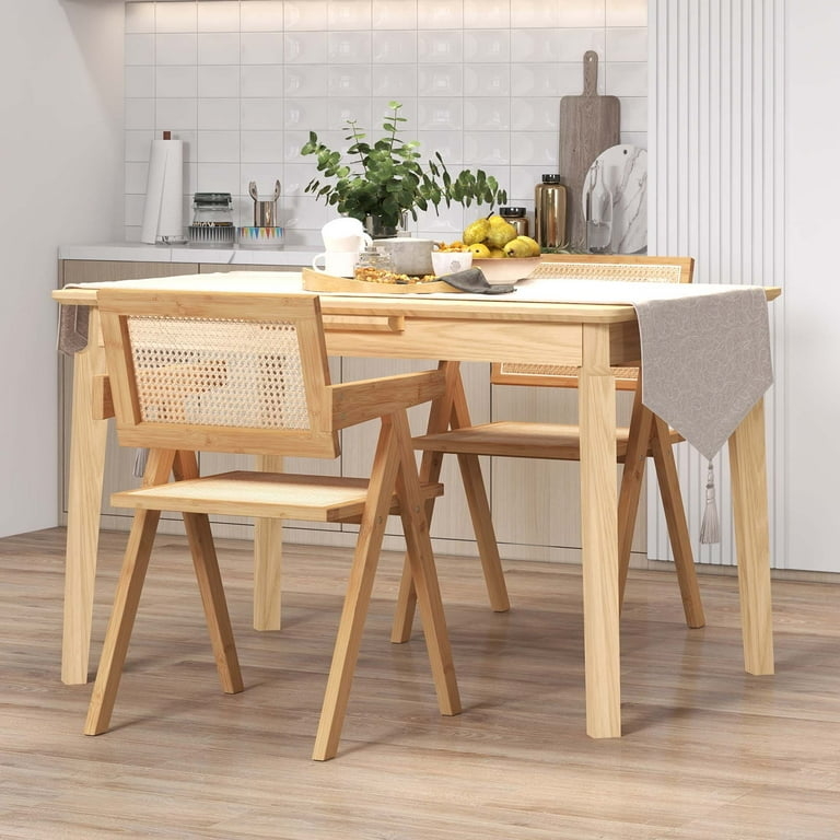 Accent Chair Boho Rattan with Bamboo Frame and Integrated Armrests