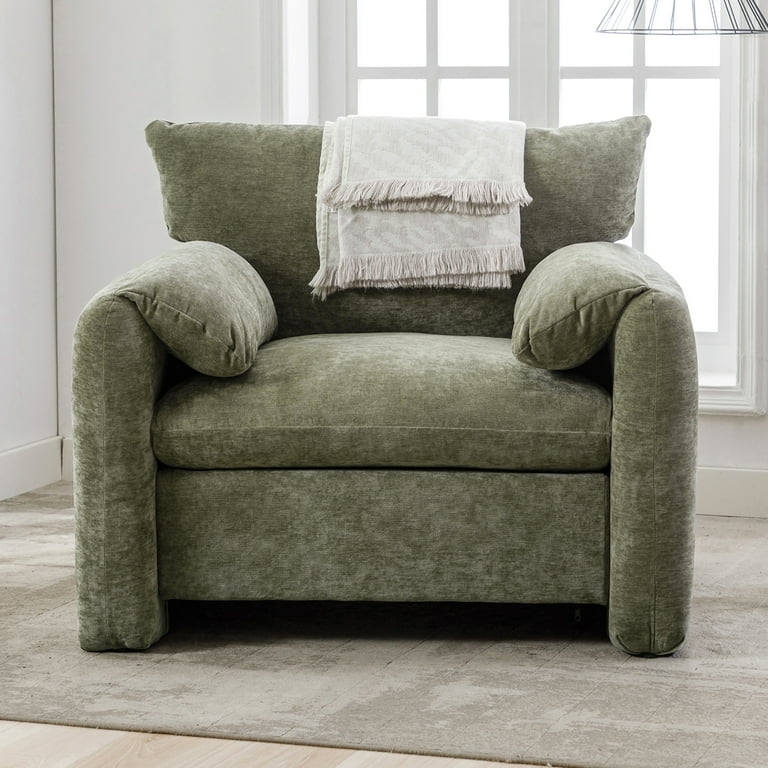 Accent Chair Bolster Arms Chenille; Matcha Green Casual Lounge Seating