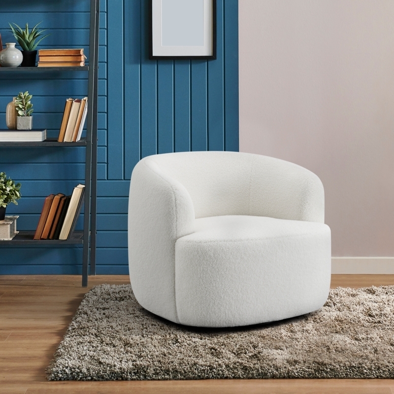 Accent Chair Boucle Textured Swivel Barrel Back Cream Modern Lounge Chair