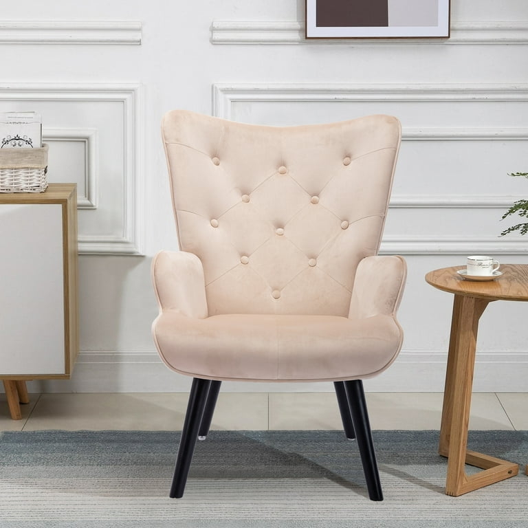 Accent Chair Champagne Velvet Wingback Button Tufting Modern Corner Chair