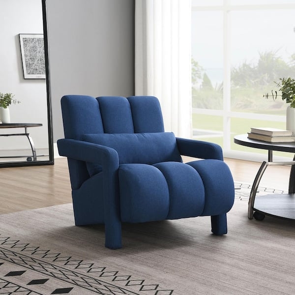 Accent Chair, Channel Tufting, Chunky Legs. Blue channel tufted chair.