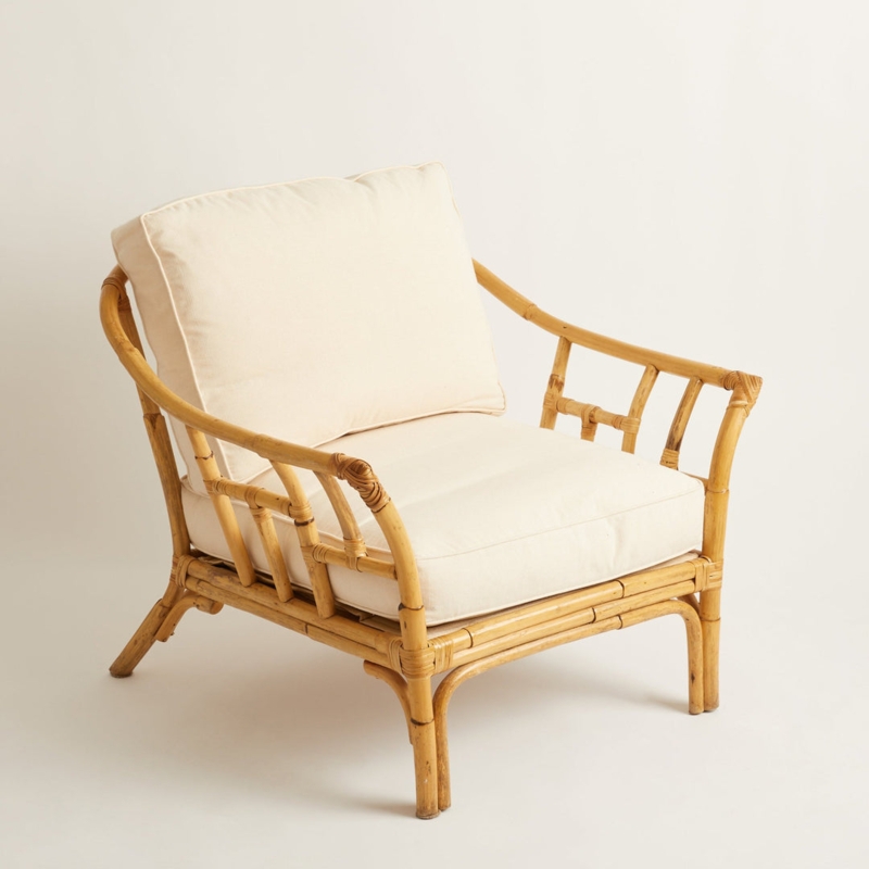 Accent Chair Deep Box Cushions Honey Toned Bamboo Frame Tropical Lounge